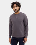 Charcoal Grey Henley Collar Textured Sweatshirt - Sand