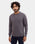 Charcoal Grey Henley Collar Textured Sweatshirt - Sand