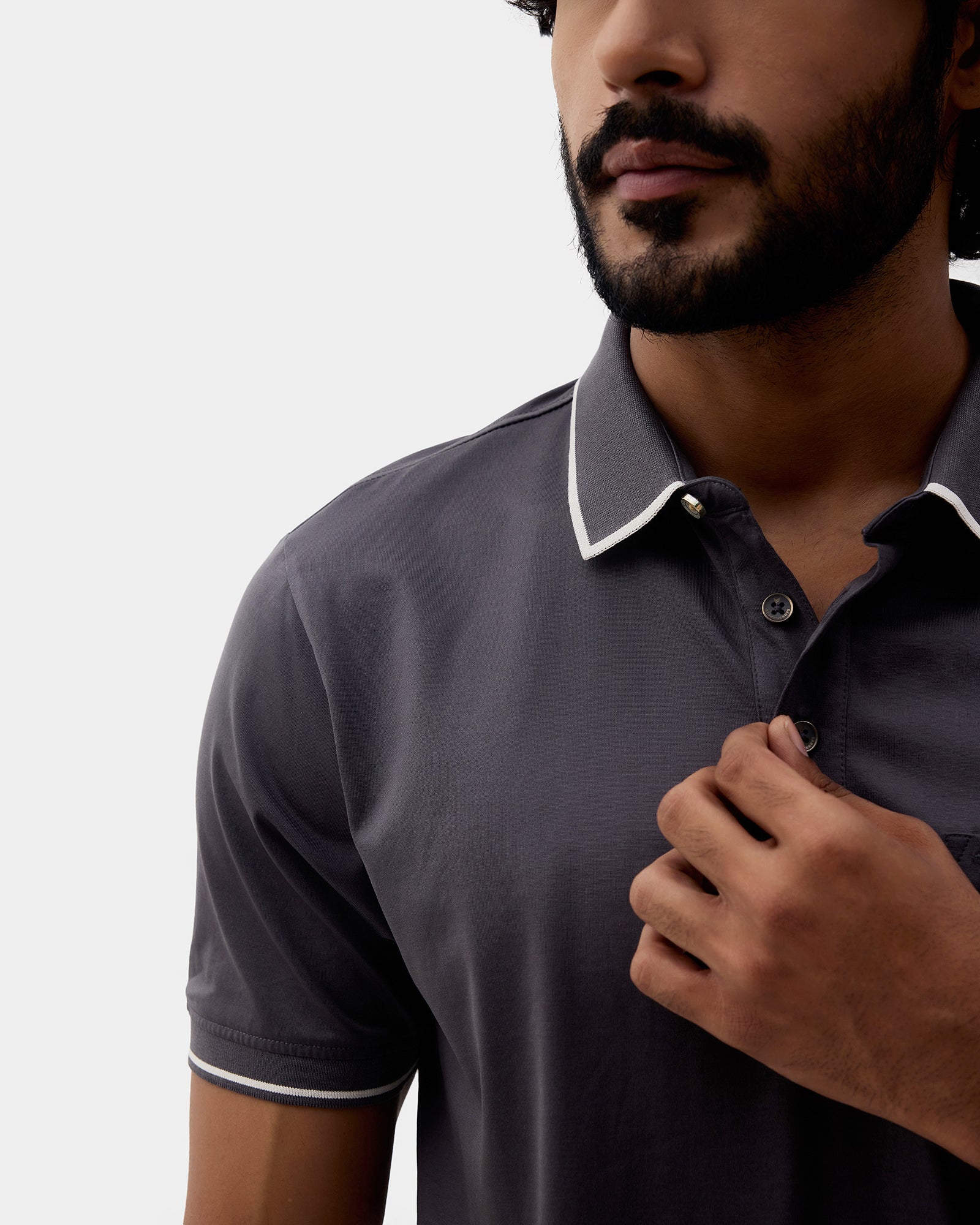 Charcoal Grey Solid Polo - Ae Ryun