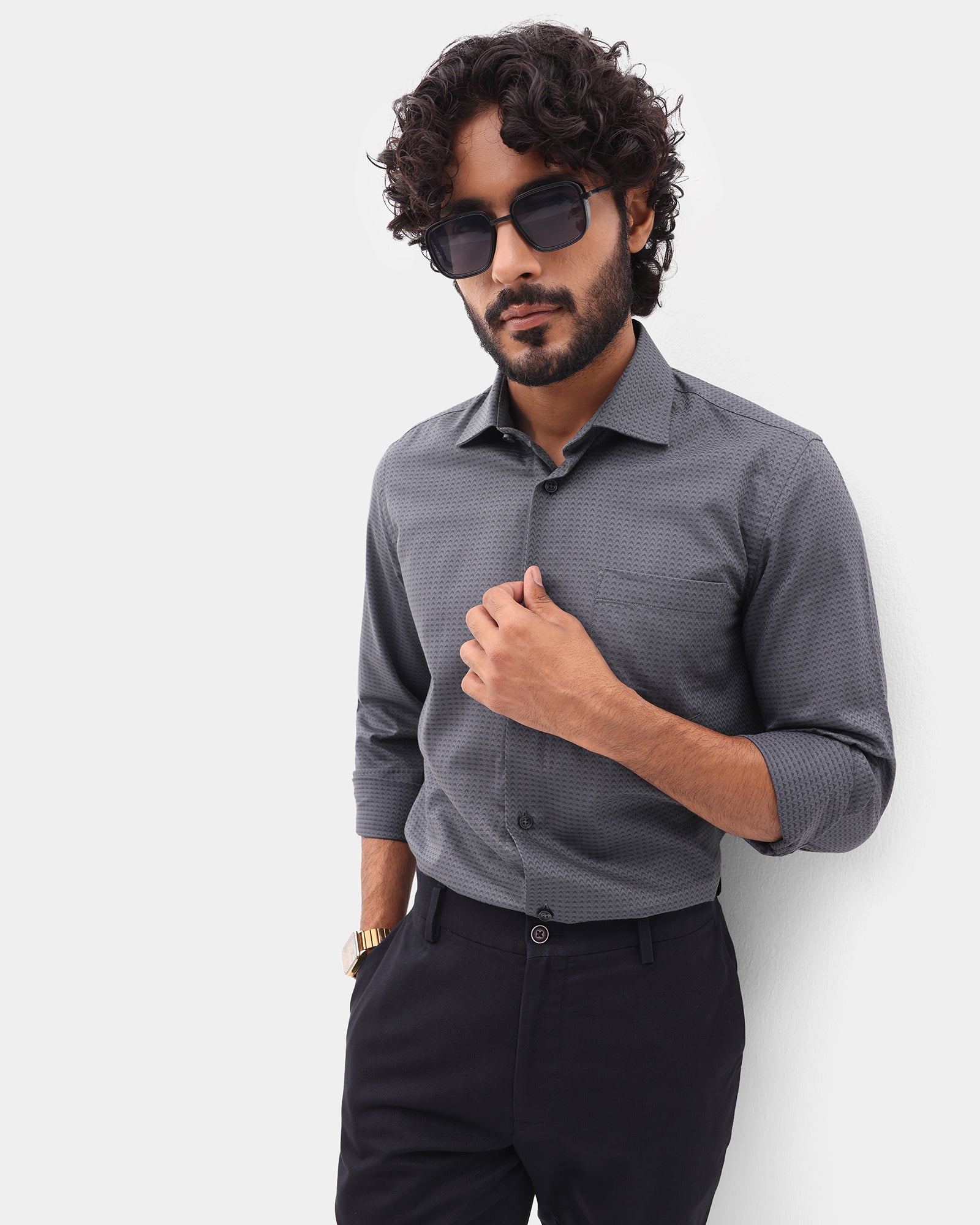 Charcoal Textured Shirt - Kynsa