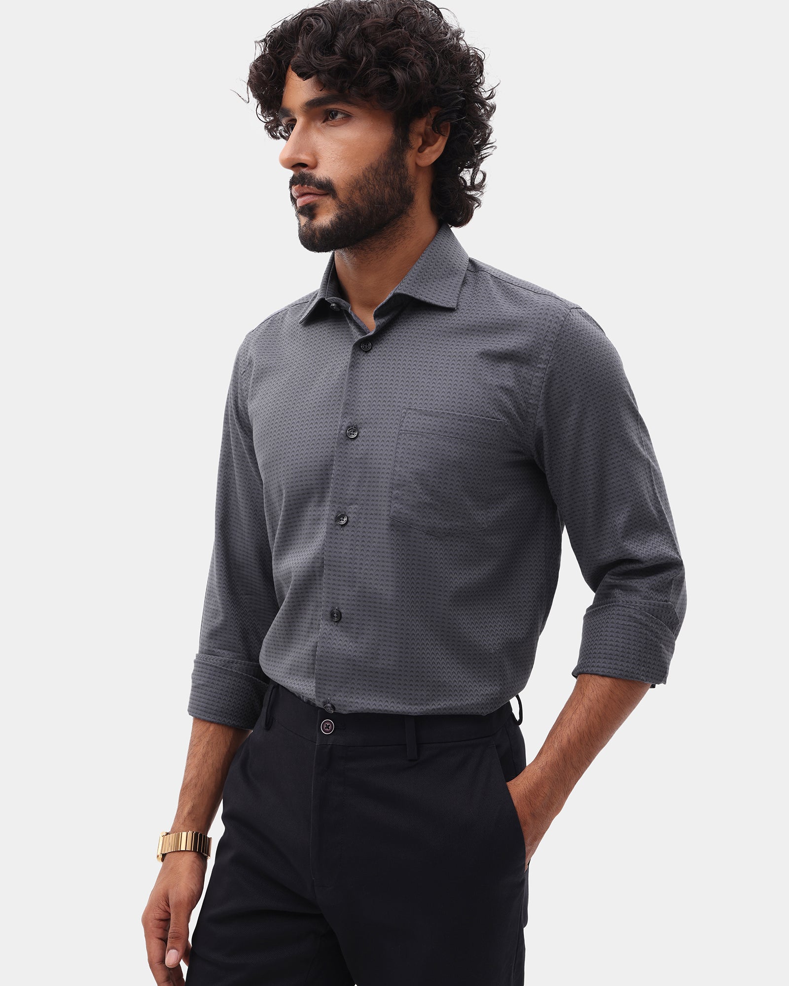 Charcoal Textured Shirt - Kynsa