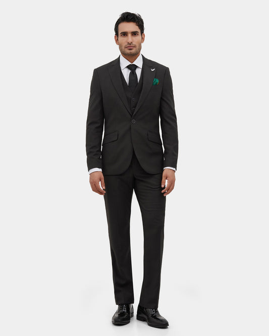 Charcoal Three Piece Solid Suit - Febula