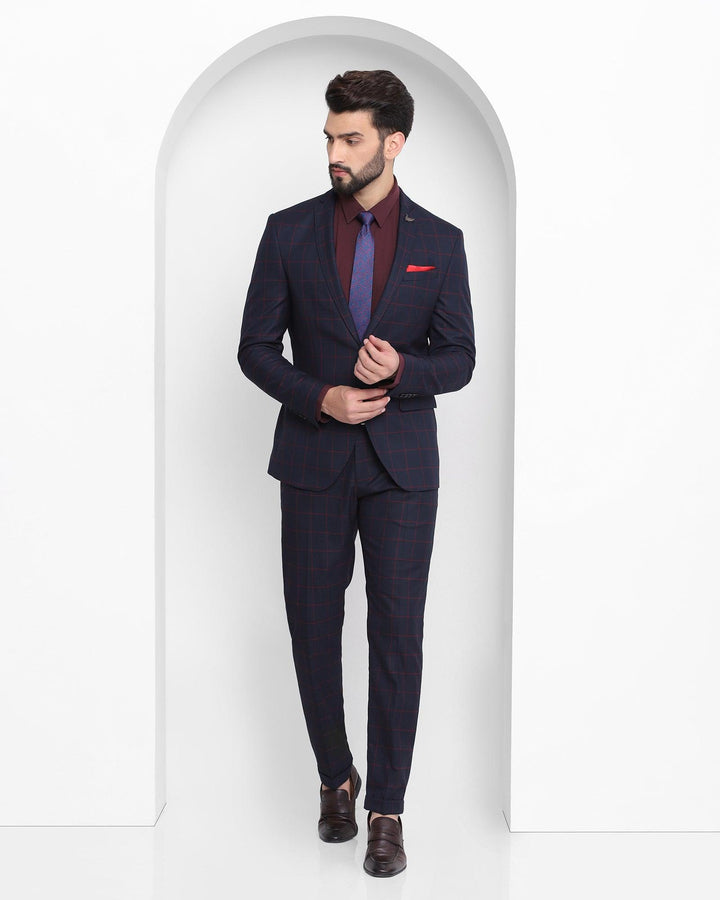 Two Piece Navy Check Formal Suit - Sylus