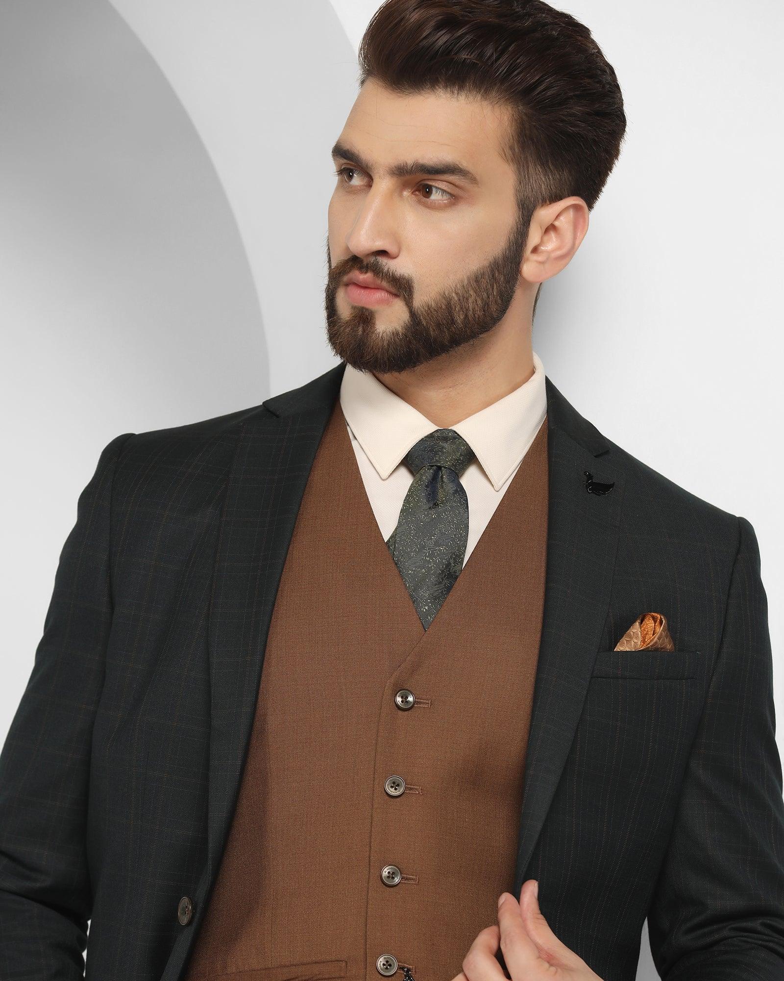 Three Piece Bottle Green Check Formal Suit - Oslo