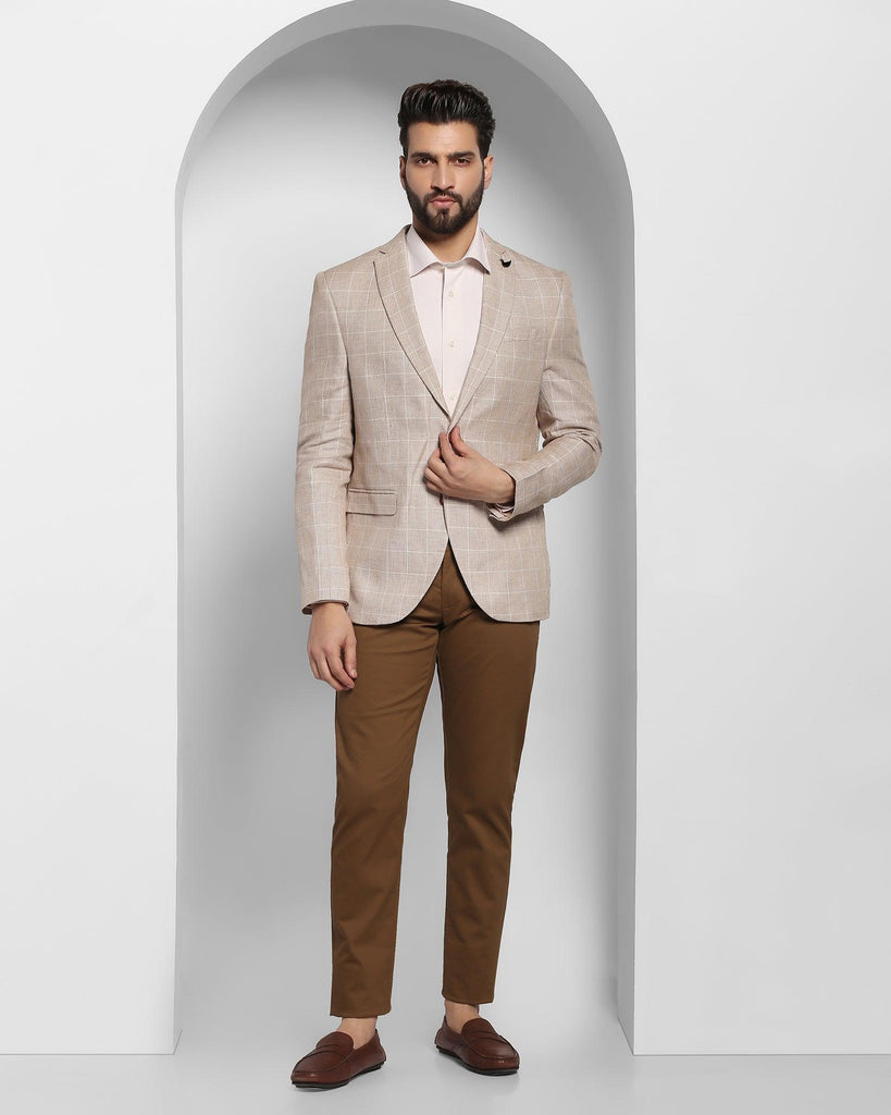 Linen Casual Mid Brown Check Blazer - Scout