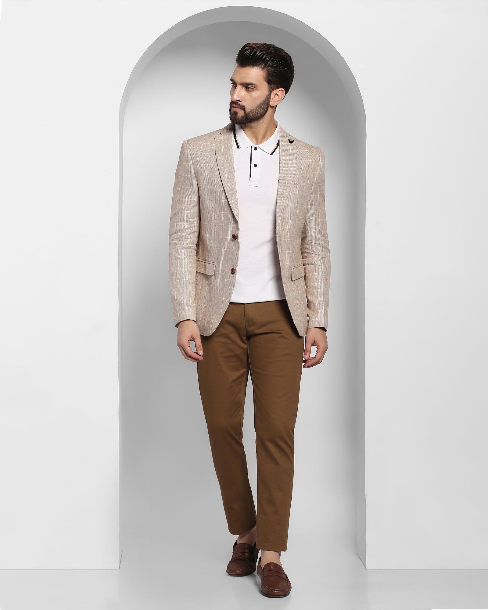 Linen Casual Mid Brown Check Blazer - Scout