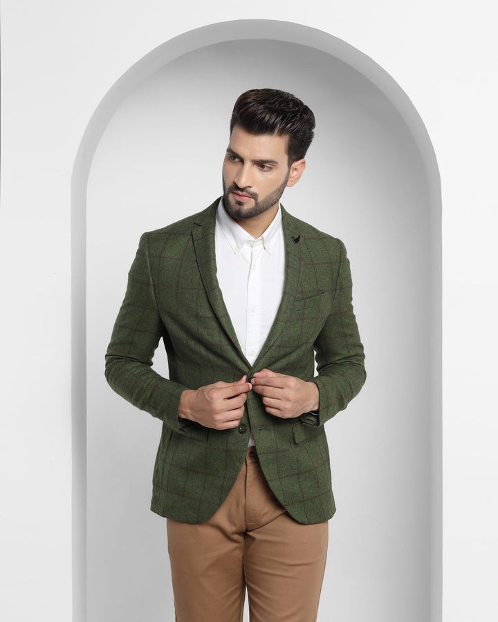 Casual Olive Check Blazer - Aber