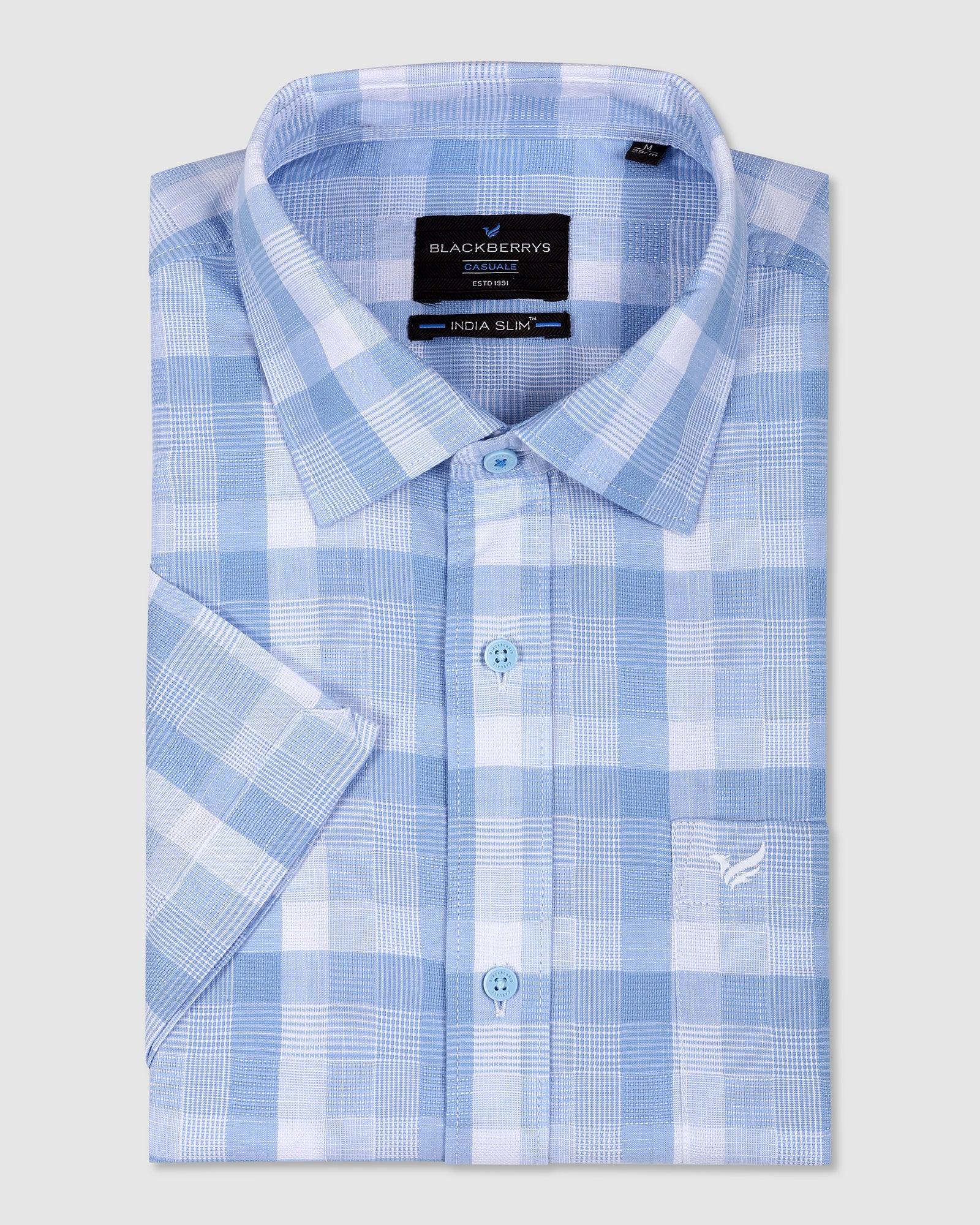 Formal Half Sleeve Blue Check Shirt - Dai