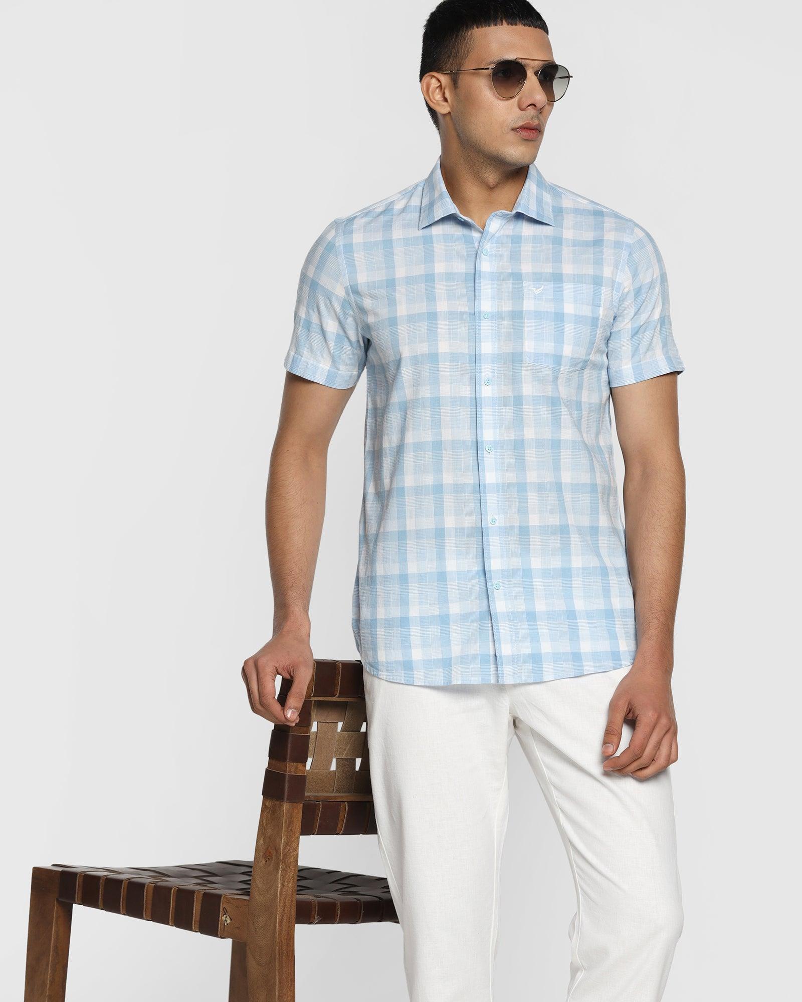 Formal Half Sleeve Blue Check Shirt - Dai