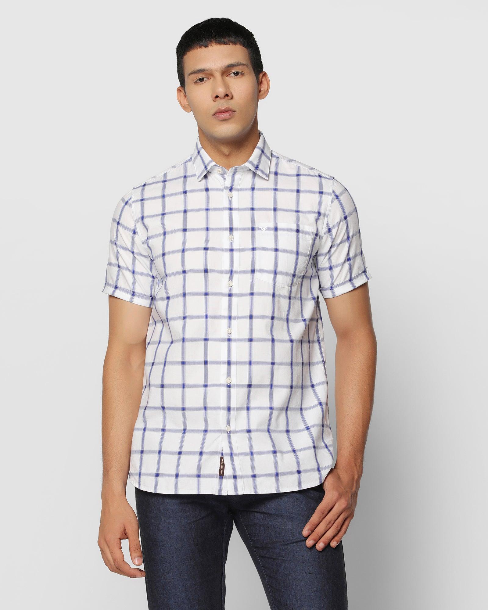 Formal Half Sleeve Blue Check Shirt - Zenji