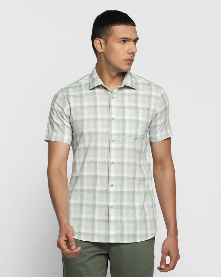 Formal Half Sleeve Olive Check Shirt - Dai