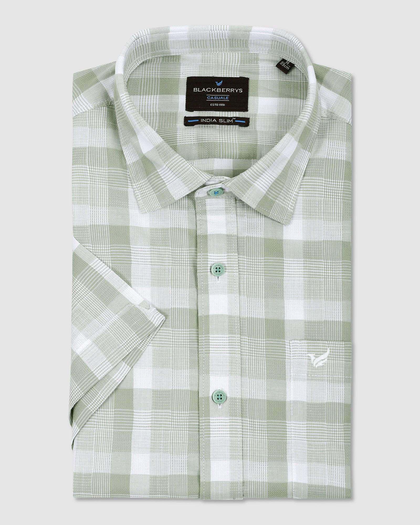 Formal Half Sleeve Olive Check Shirt - Dai