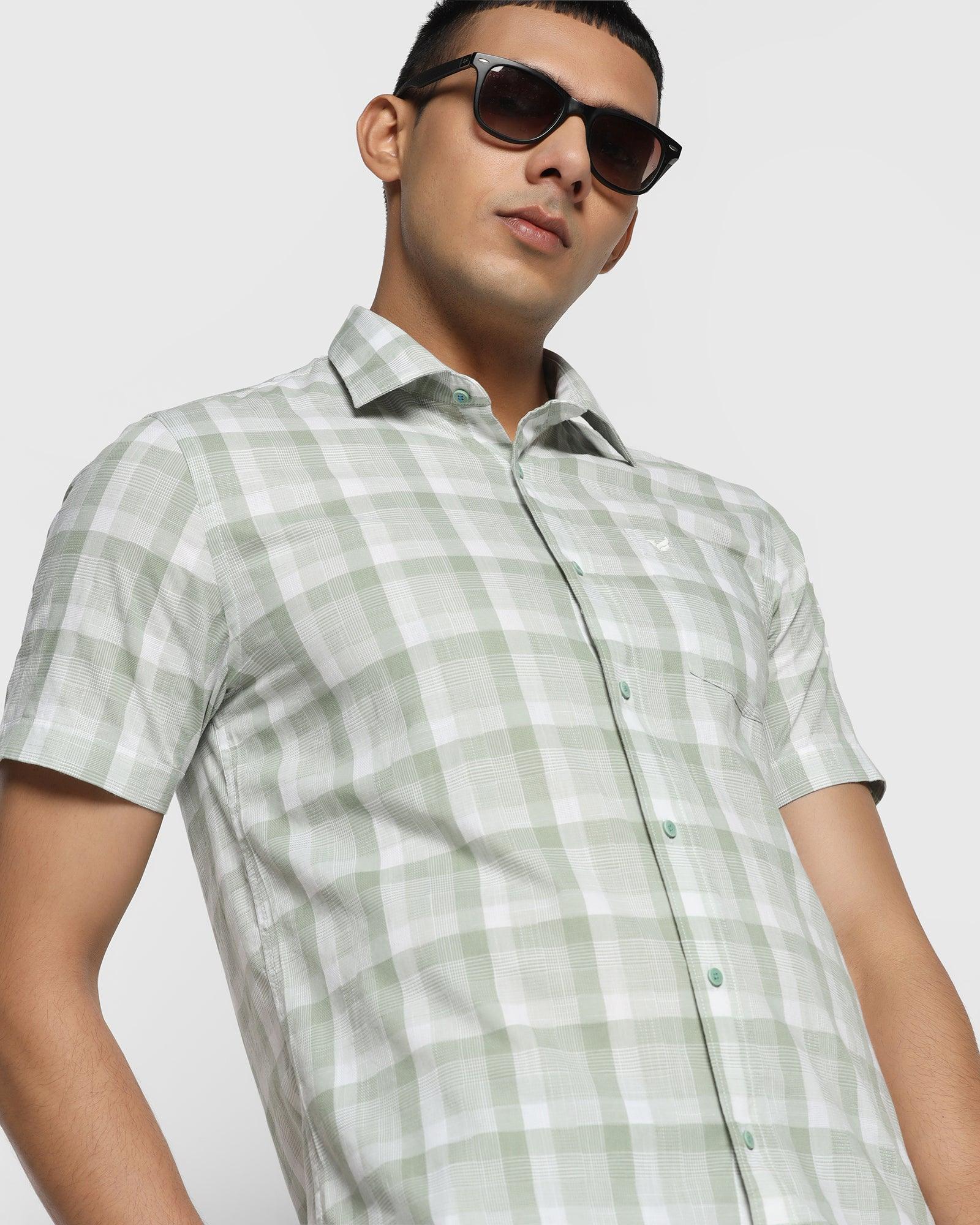 Formal Half Sleeve Olive Check Shirt - Dai