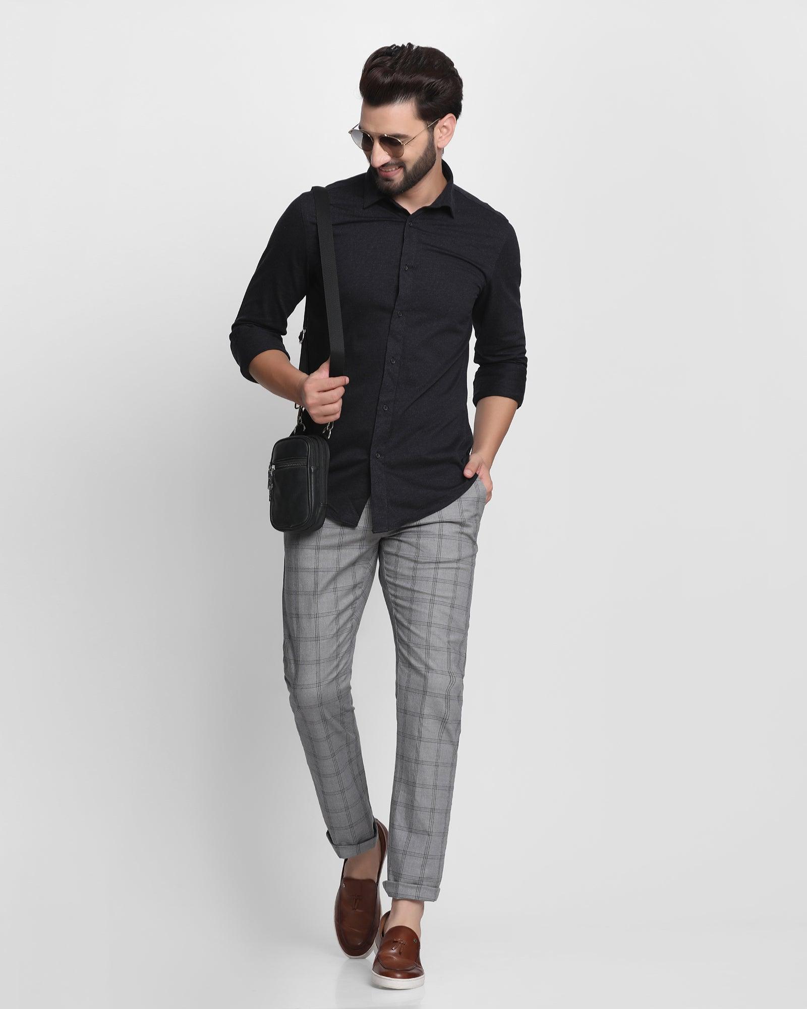 Slim Comfort B-95 Casual Dark Grey Check Khakis - Chloe