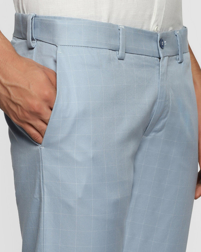 Slim Comfort B-95 Casual Blue Check Khakis - Kavis