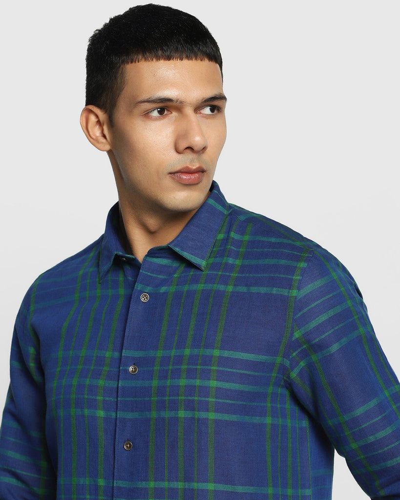 Linen Casual Green Check Shirt - Rom