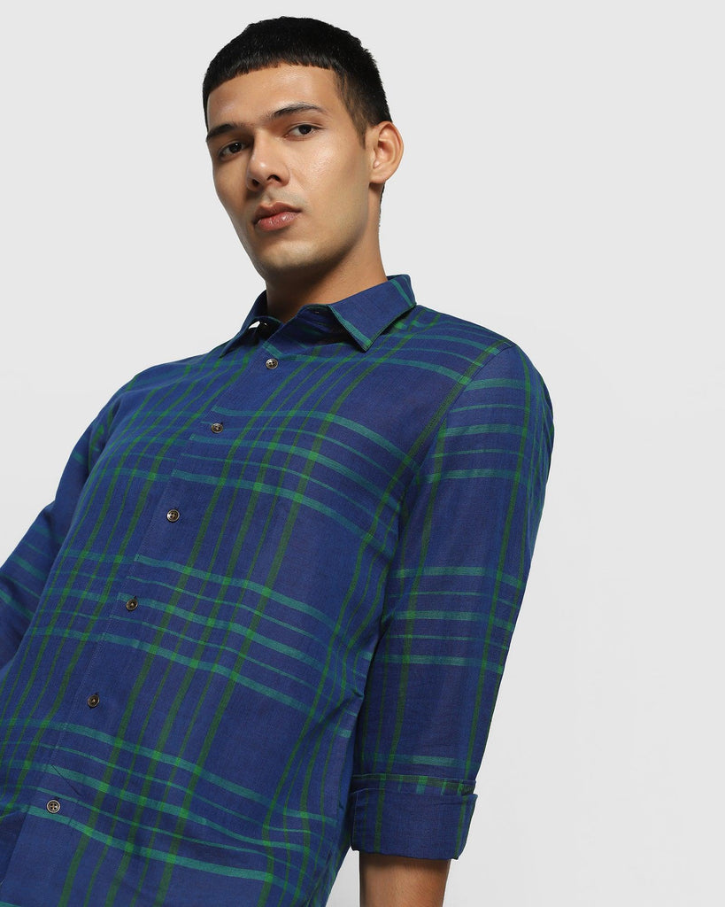 Linen Casual Green Check Shirt - Rom