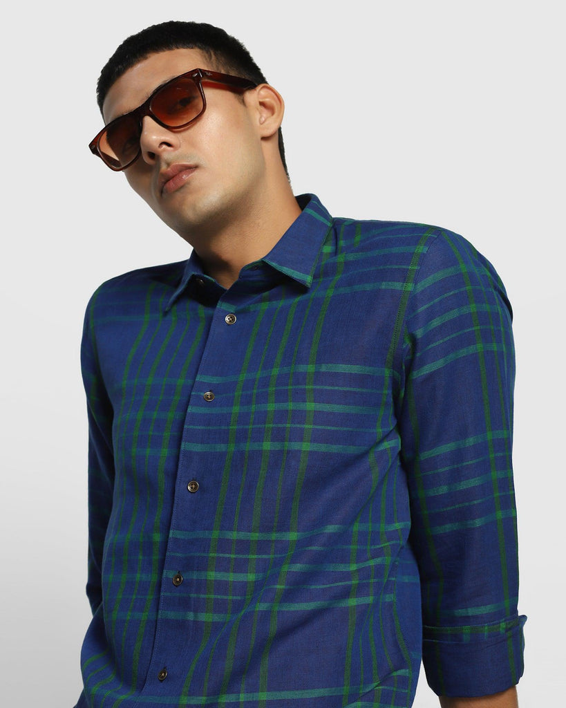 Linen Casual Green Check Shirt - Rom