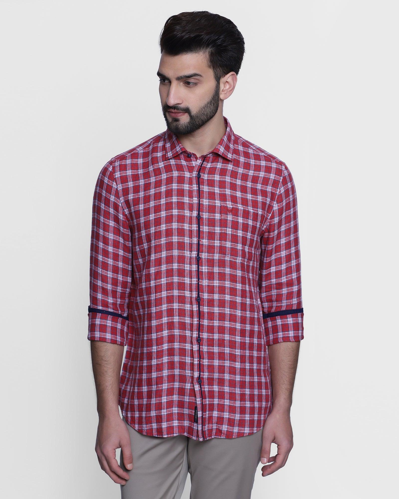 Linen Casual Red Check Shirt - Colin