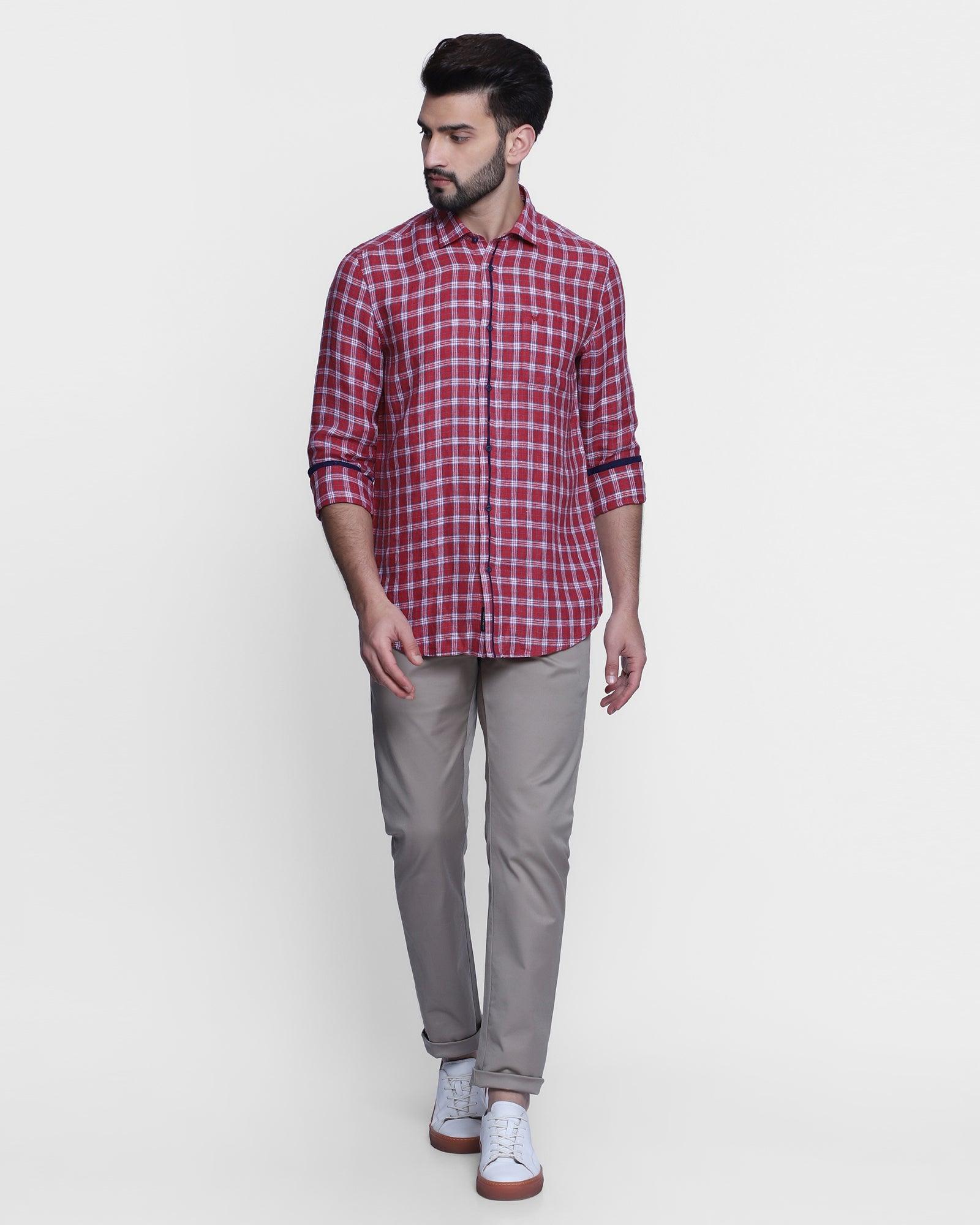 Linen Casual Red Check Shirt - Colin