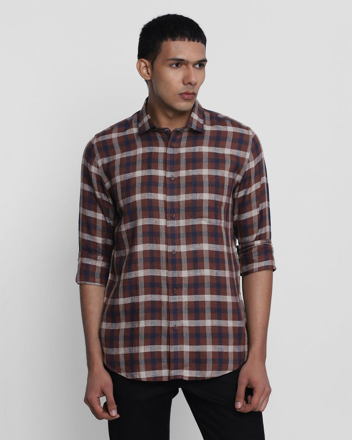 Linen Casual Rust Check Shirt - Cody