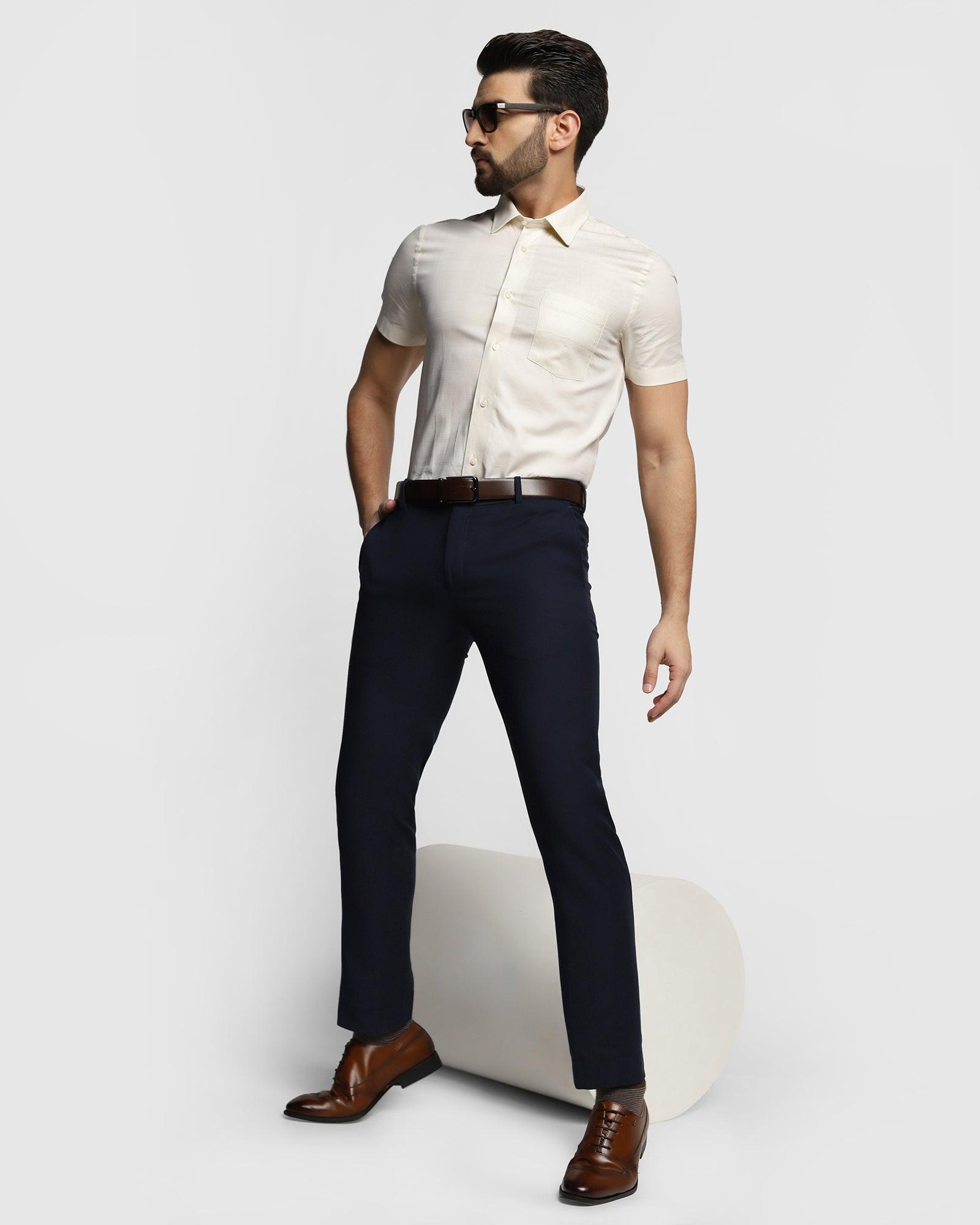 Formal Half Sleeve Cream Check Shirt - Dell