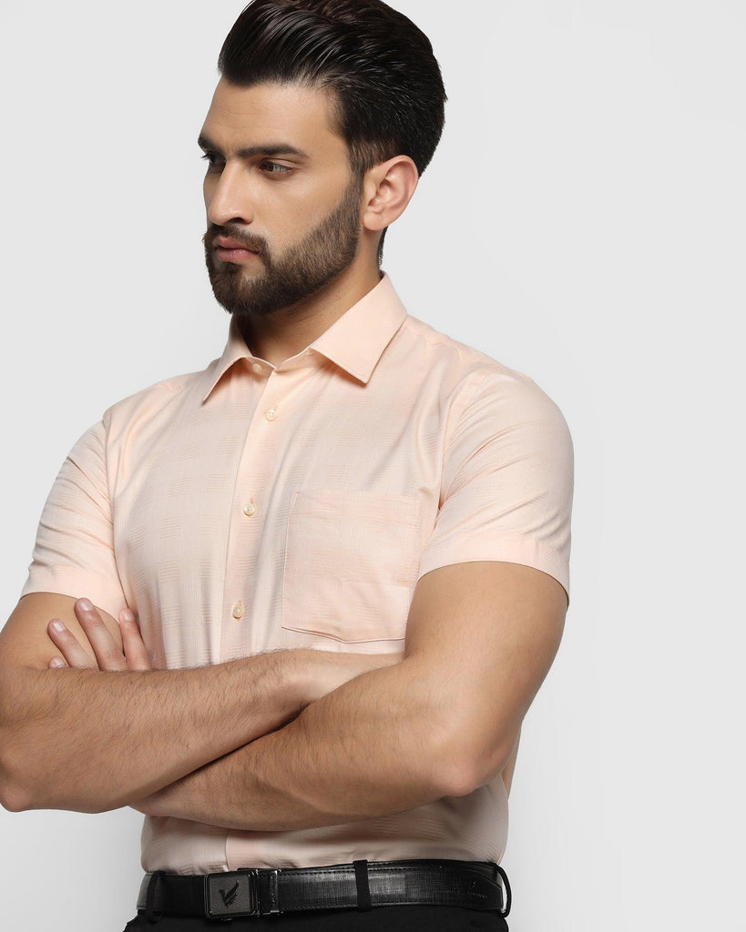 Formal Half Sleeve Peach Check Shirt - Dell