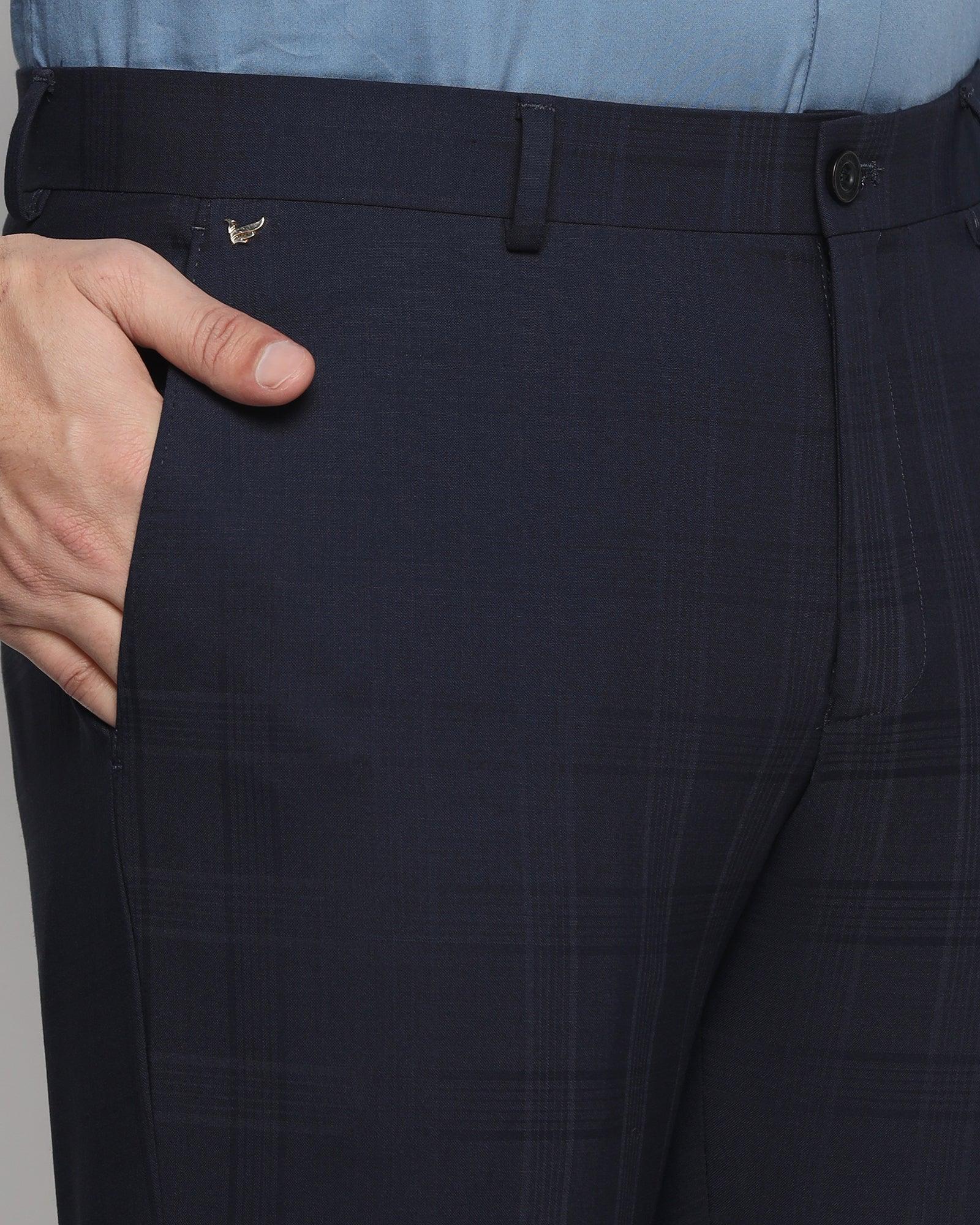 Luxe Slim Comfort B-95 Formal Navy Check Trouser - Norm