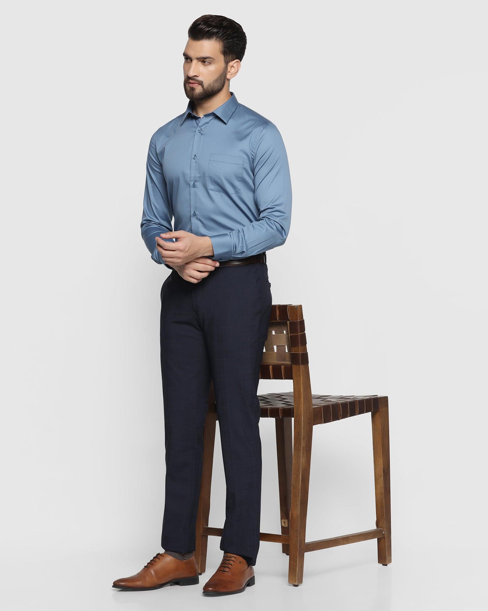Luxe Slim Comfort B-95 Formal Navy Check Trouser - Norm