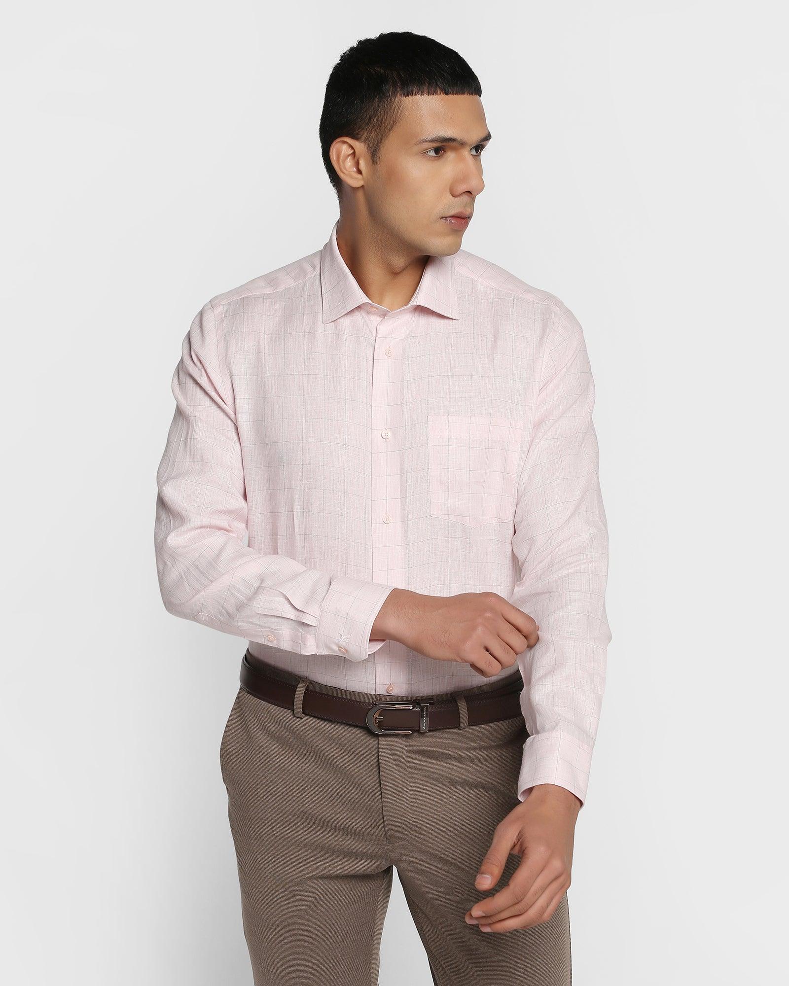 Linen Formal Pink Check Shirt - Cory