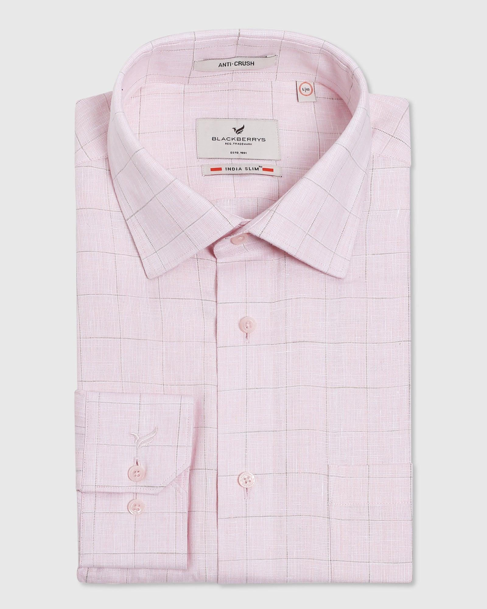 Linen Formal Pink Check Shirt - Cory