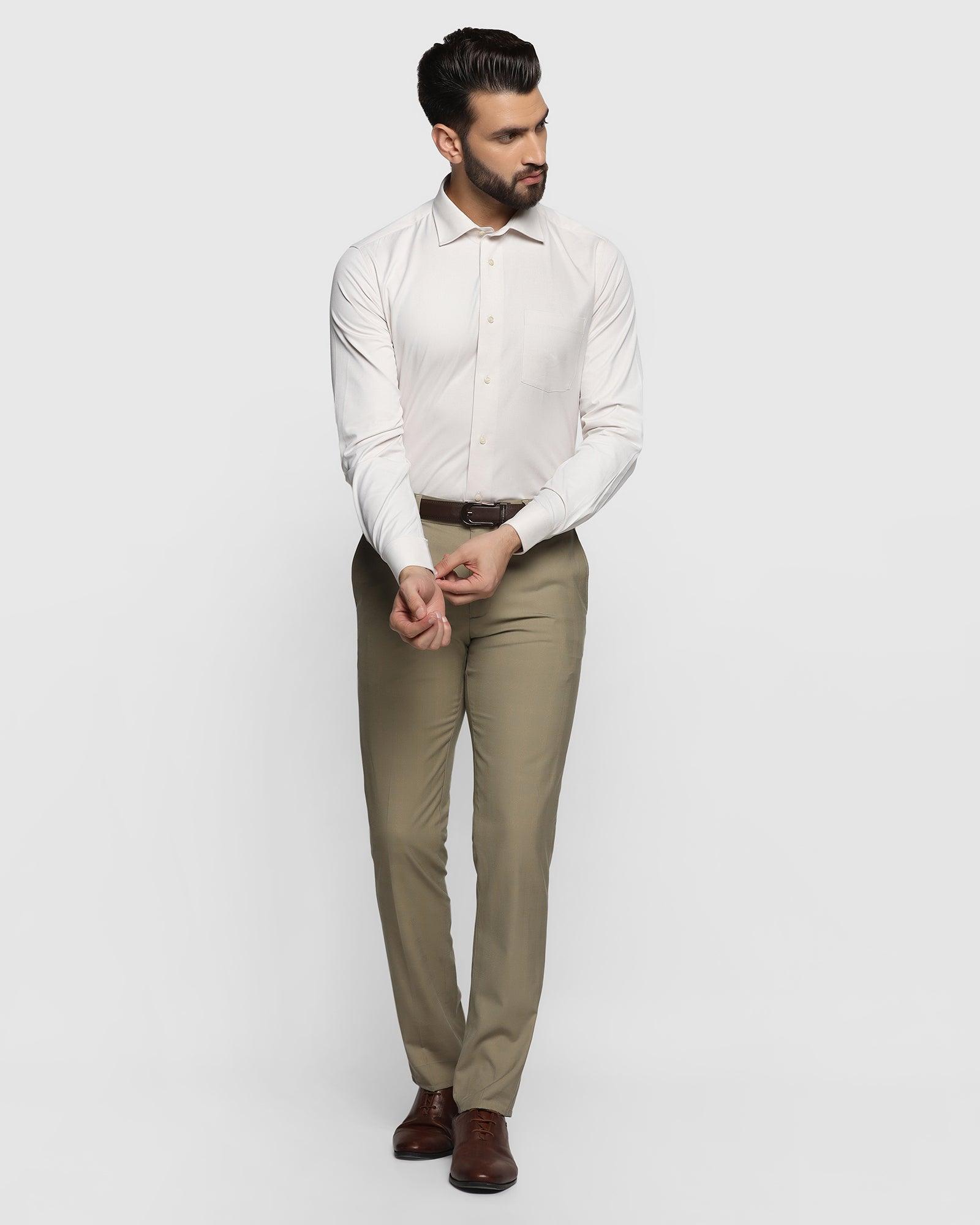 Buy Men Cream Slim Fit Solid Flat Front Formal Trousers Online - 779801 |  Louis Philippe