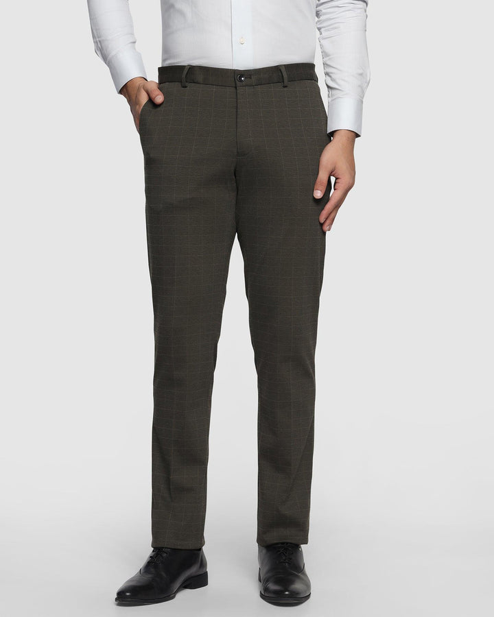 Slim Fit B-91 Formal Olive Check Trouser - Oslo