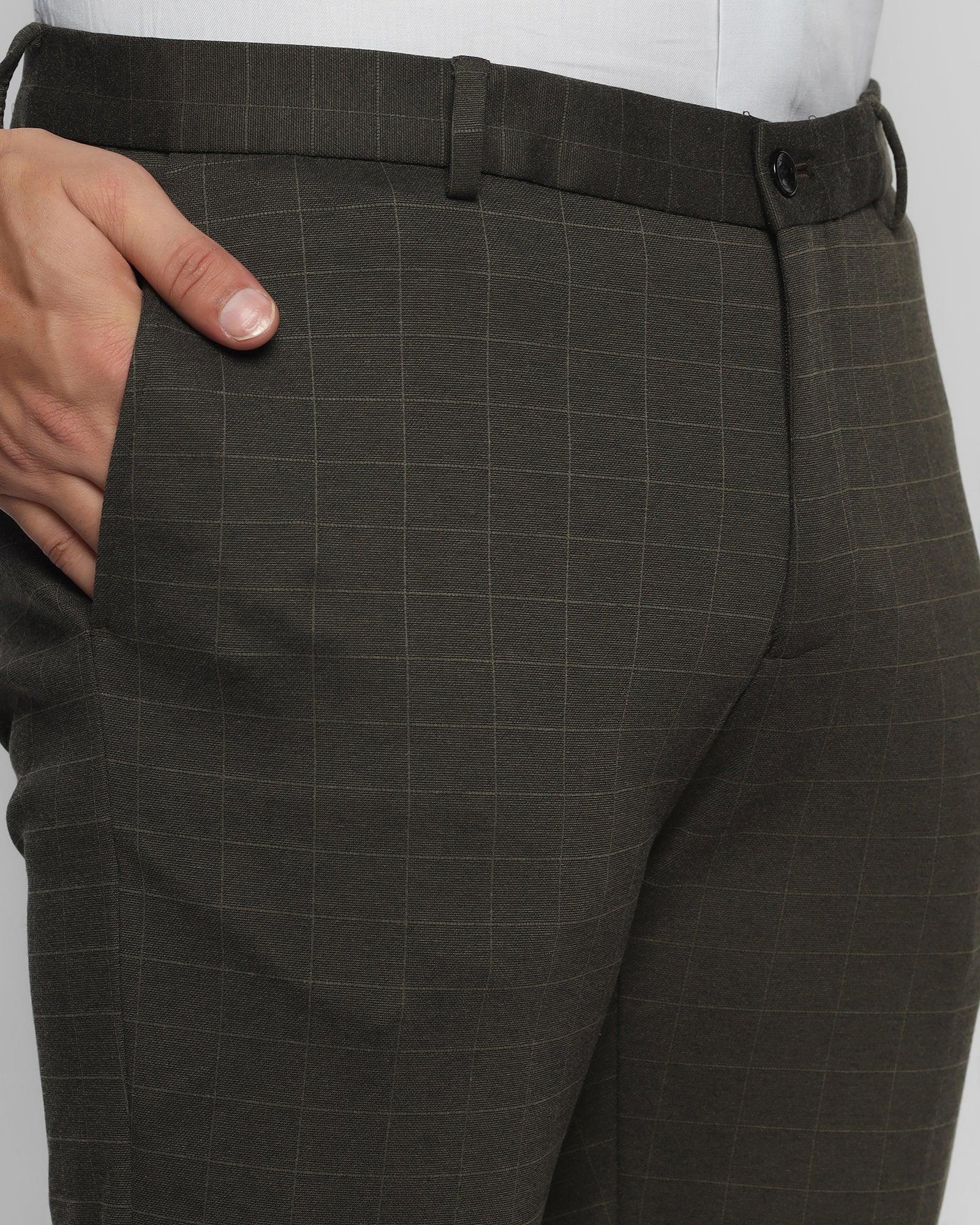 Slim Fit B-91 Formal Olive Check Trouser - Oslo