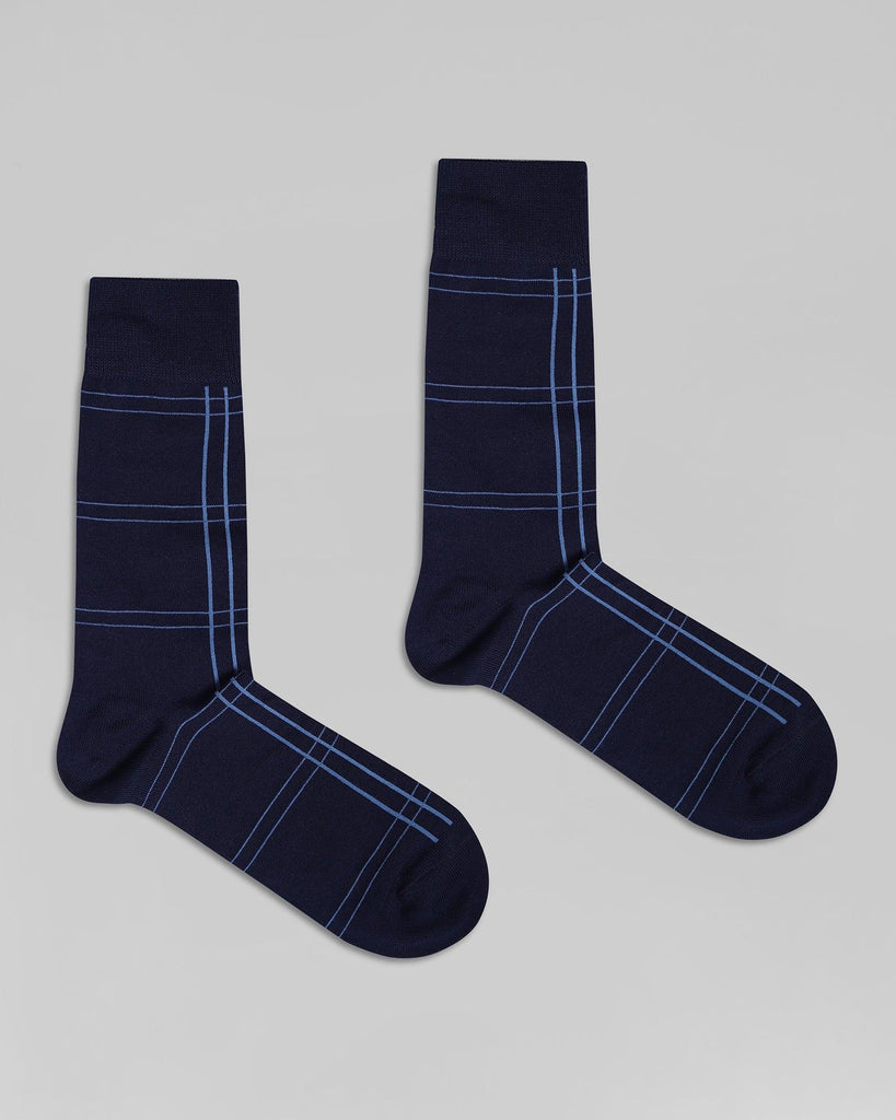 Cotton Navy Check Socks - Omne