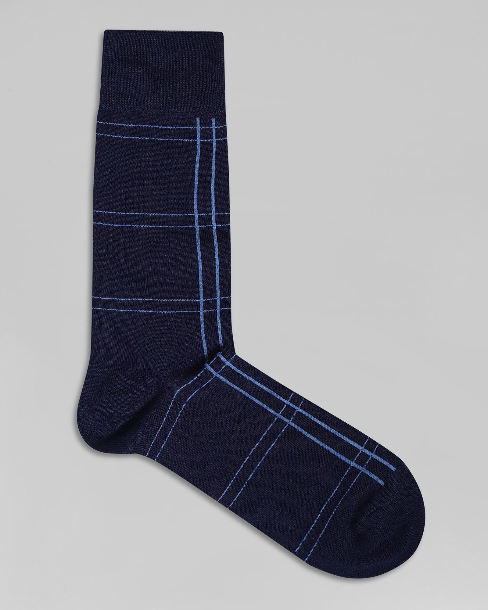 Cotton Navy Check Socks - Omne