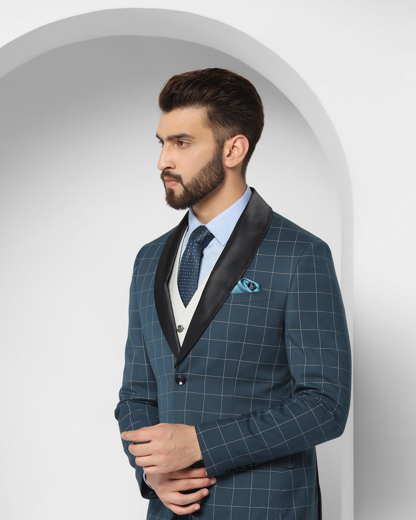 Check Tuxedo 6X Suit In Teal (Micah) - Blackberrys