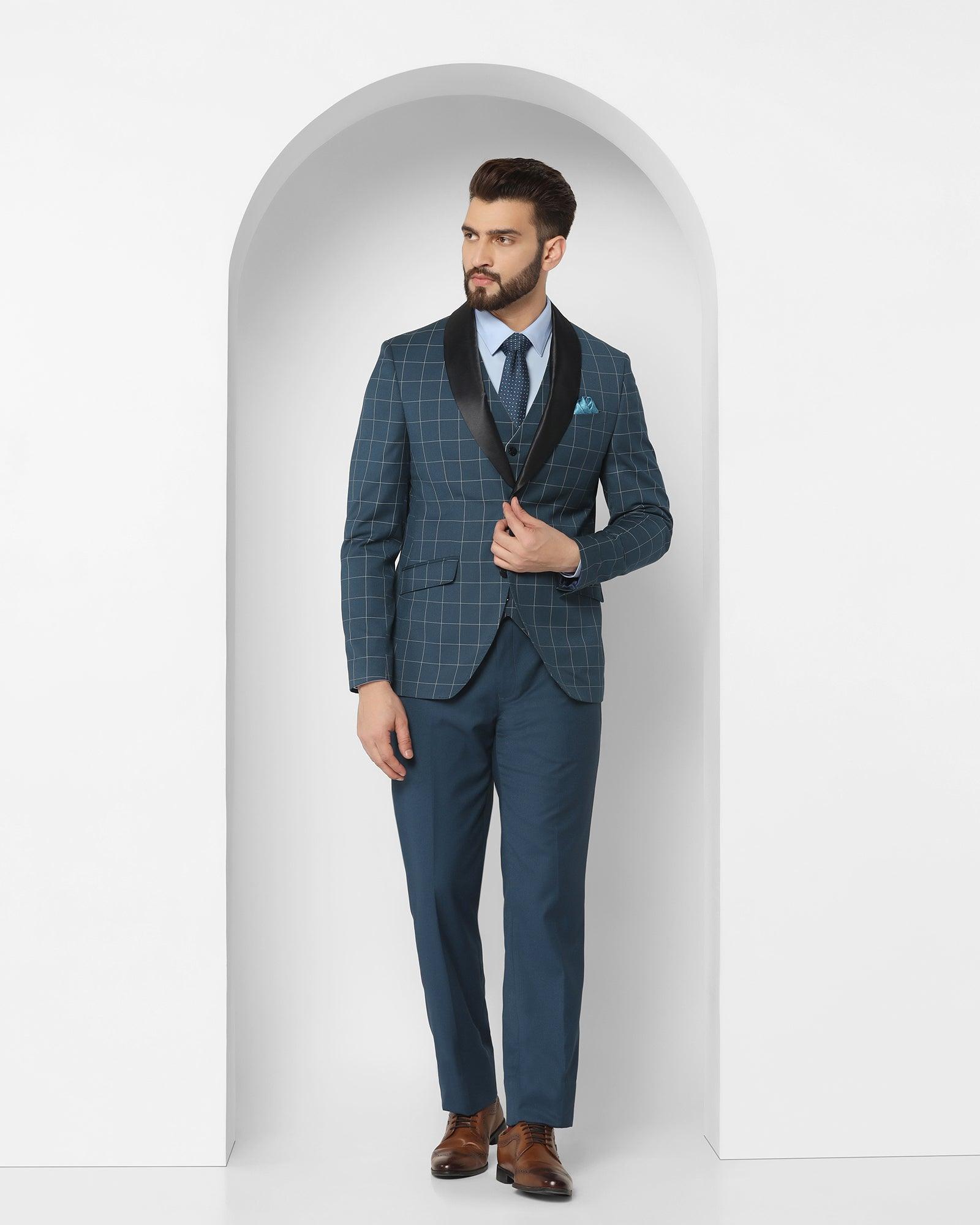 Check Tuxedo 6X Suit In Teal (Micah) - Blackberrys