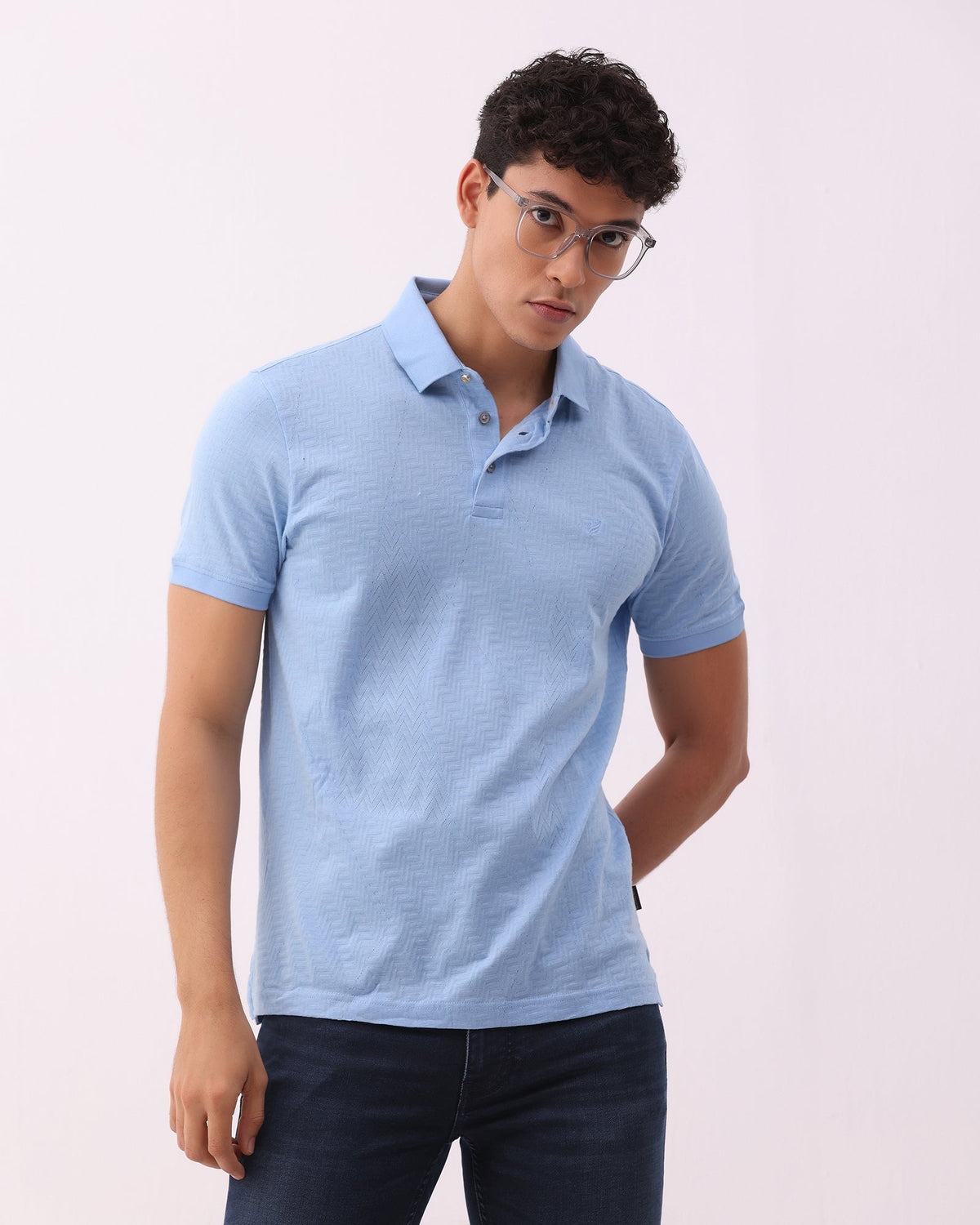 Cool Blue Textured Polo - Sun
