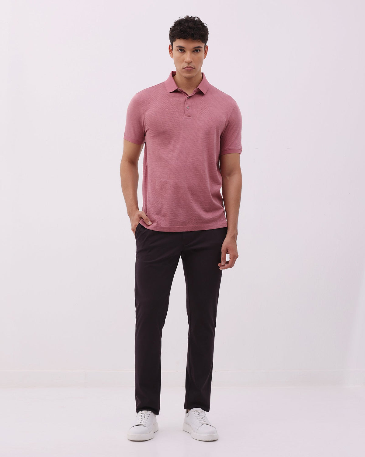 Coral Pink Textured Polo - Sun