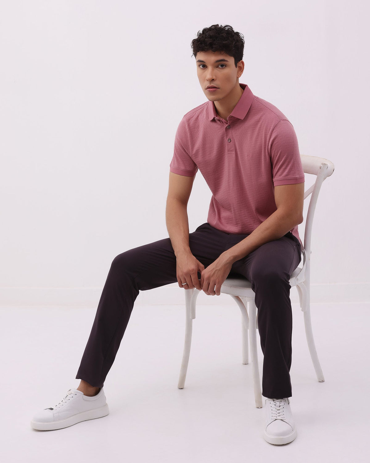 Coral Pink Textured Polo - Sun