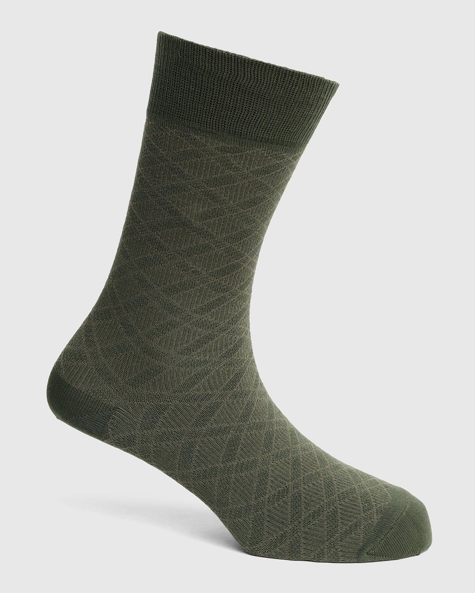 Cotton Dark Olive Knitted Socks - Saffron