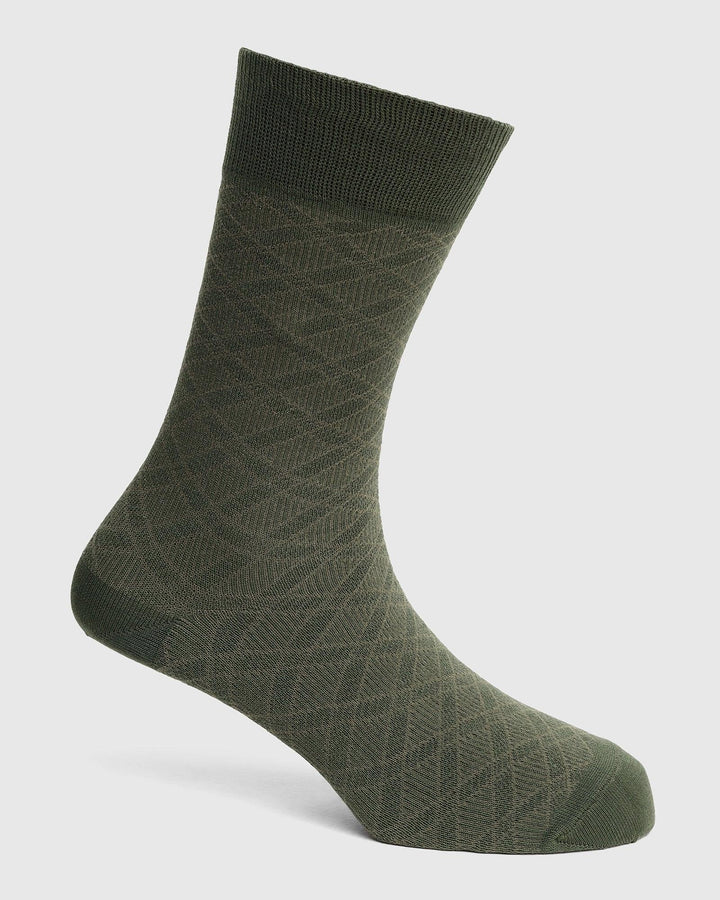 Cotton Dark Olive Check Socks - Saffron