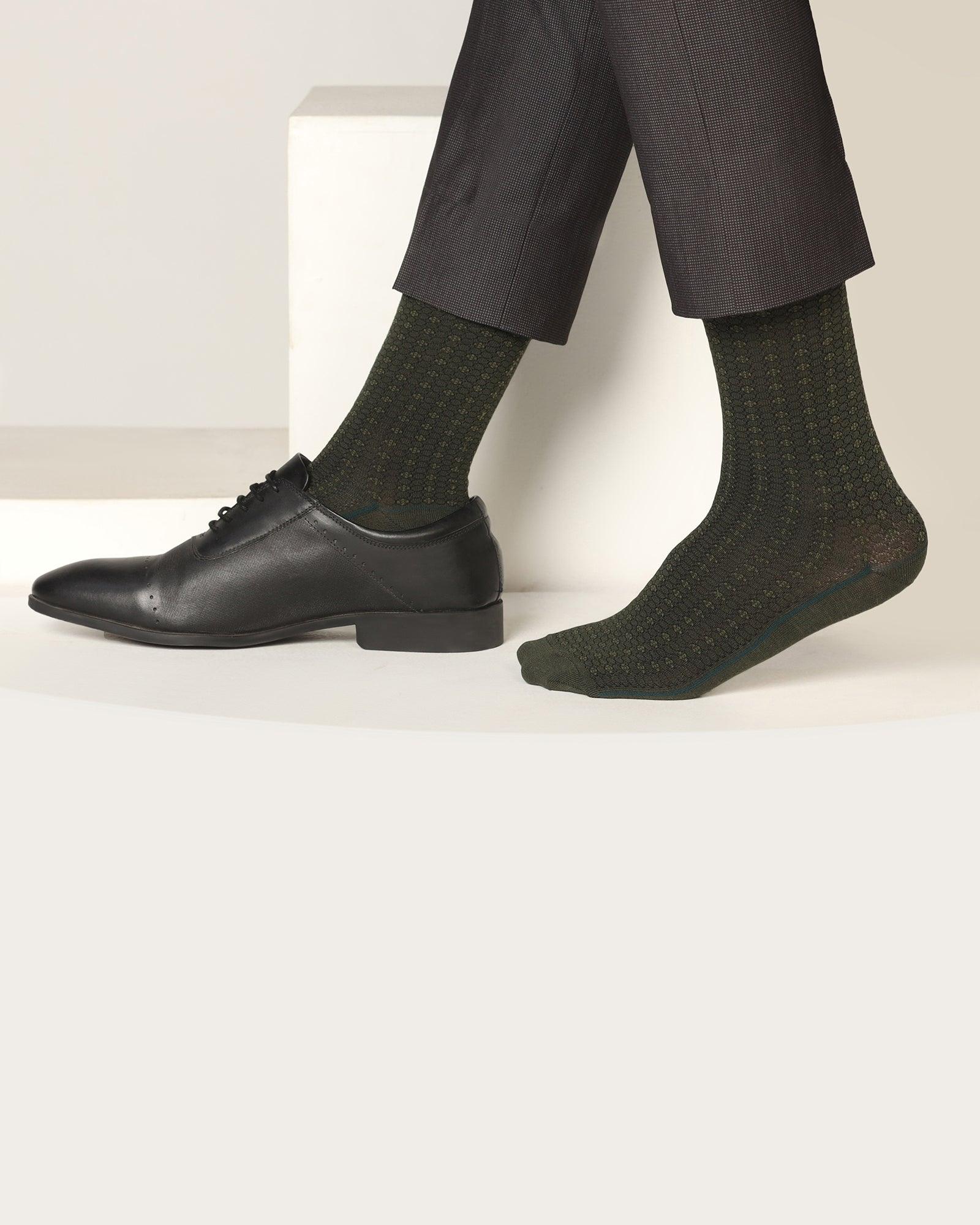 Cotton Dark Olive Textured Socks - Skull - Blackberrys