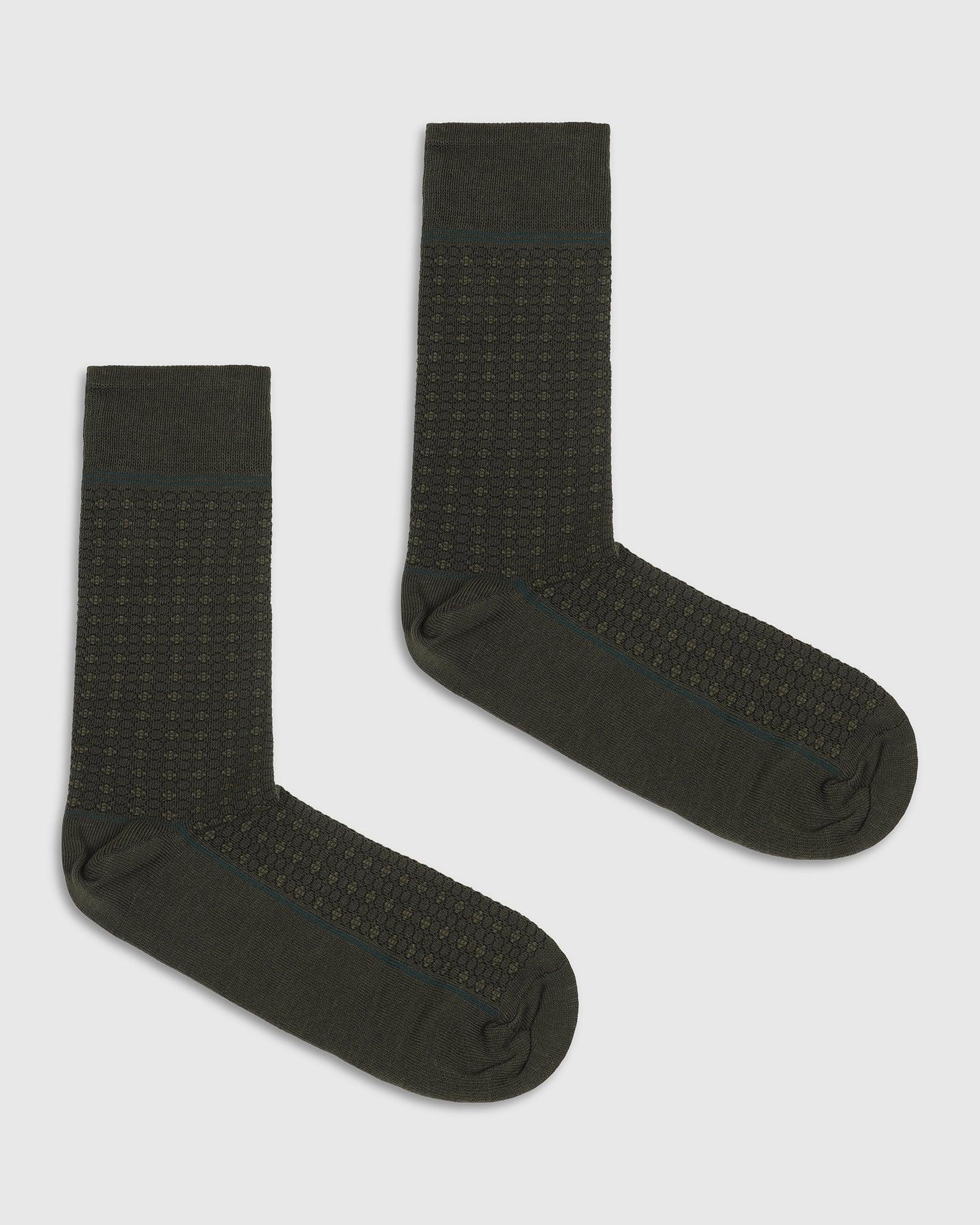 Cotton Dark Olive Textured Socks - Skull - Blackberrys