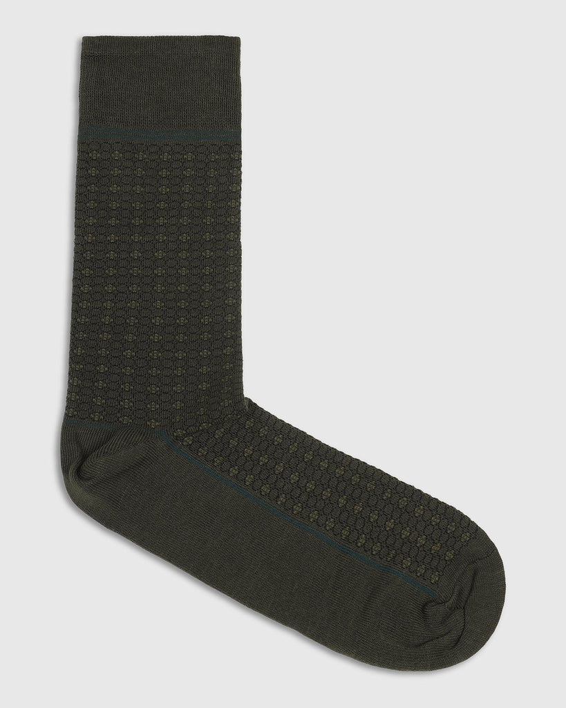 Cotton Dark Olive Textured Socks - Skull