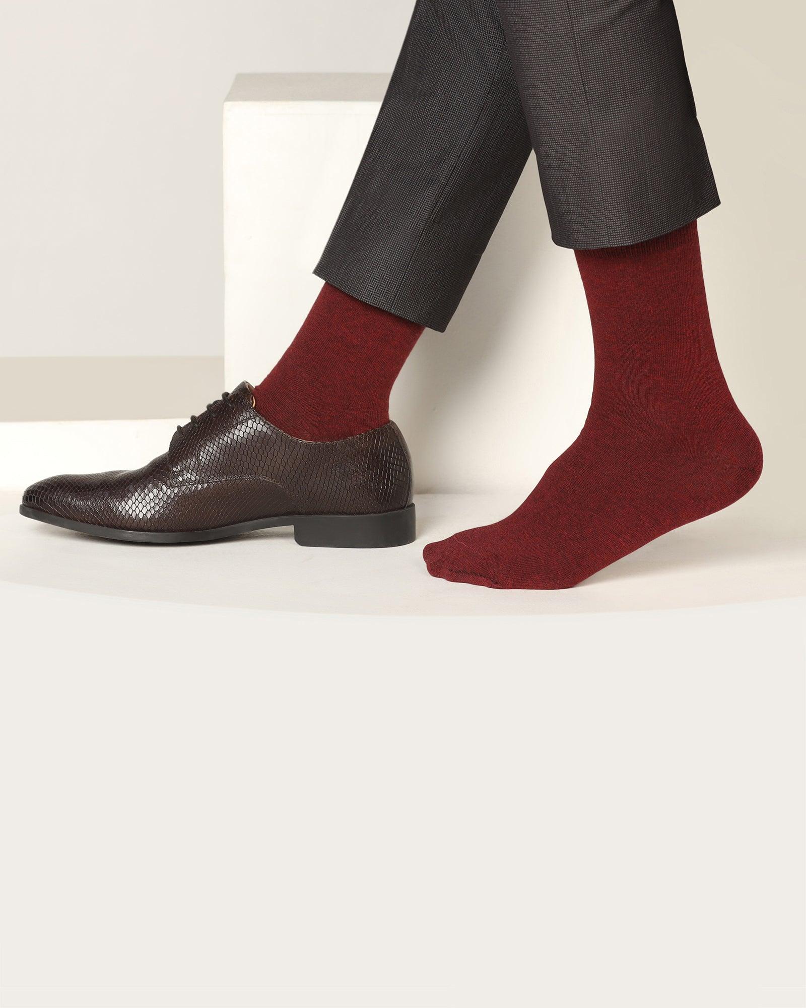 Cotton Maroon Solid Socks - Samu