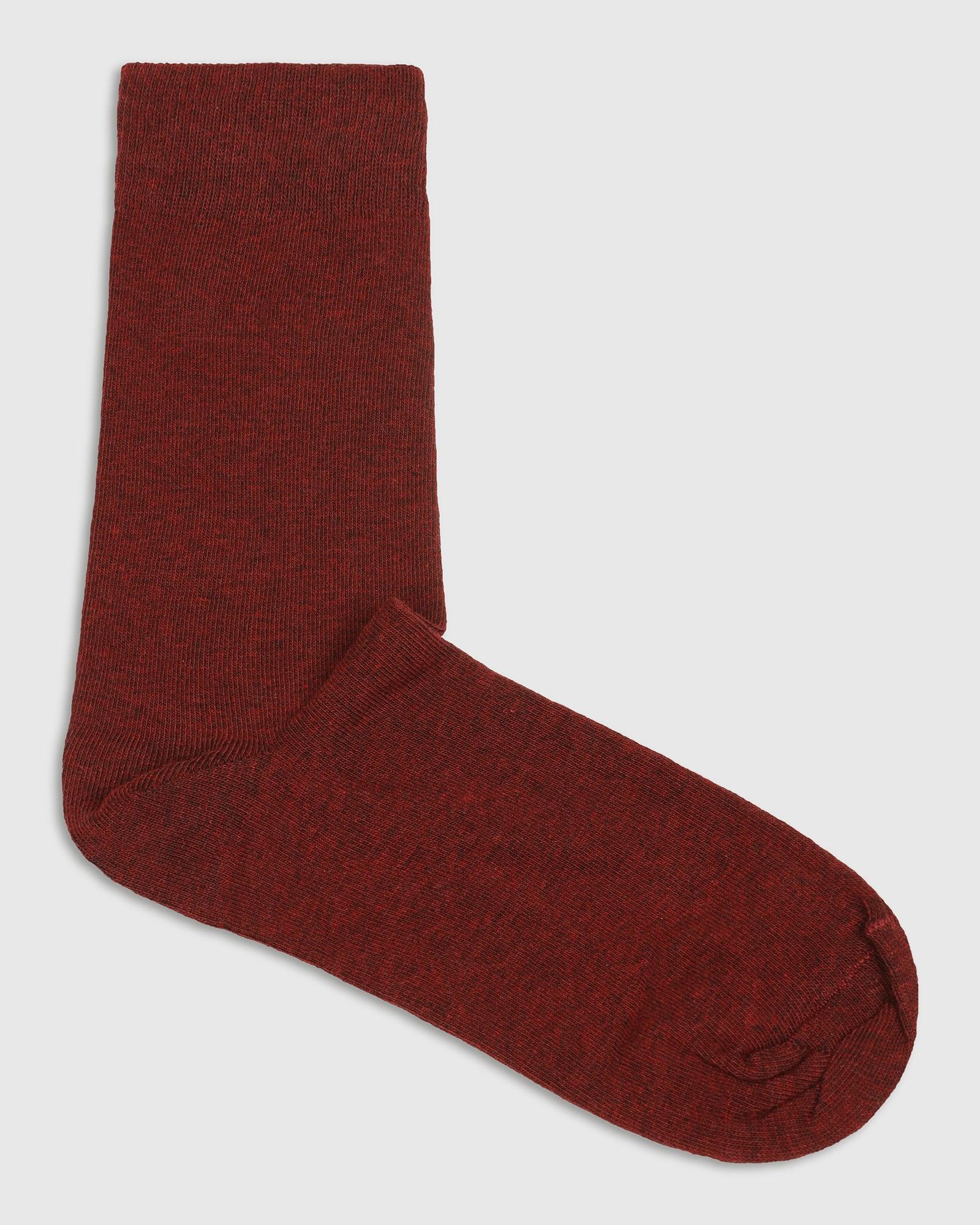 Cotton Maroon Solid Socks - Samu