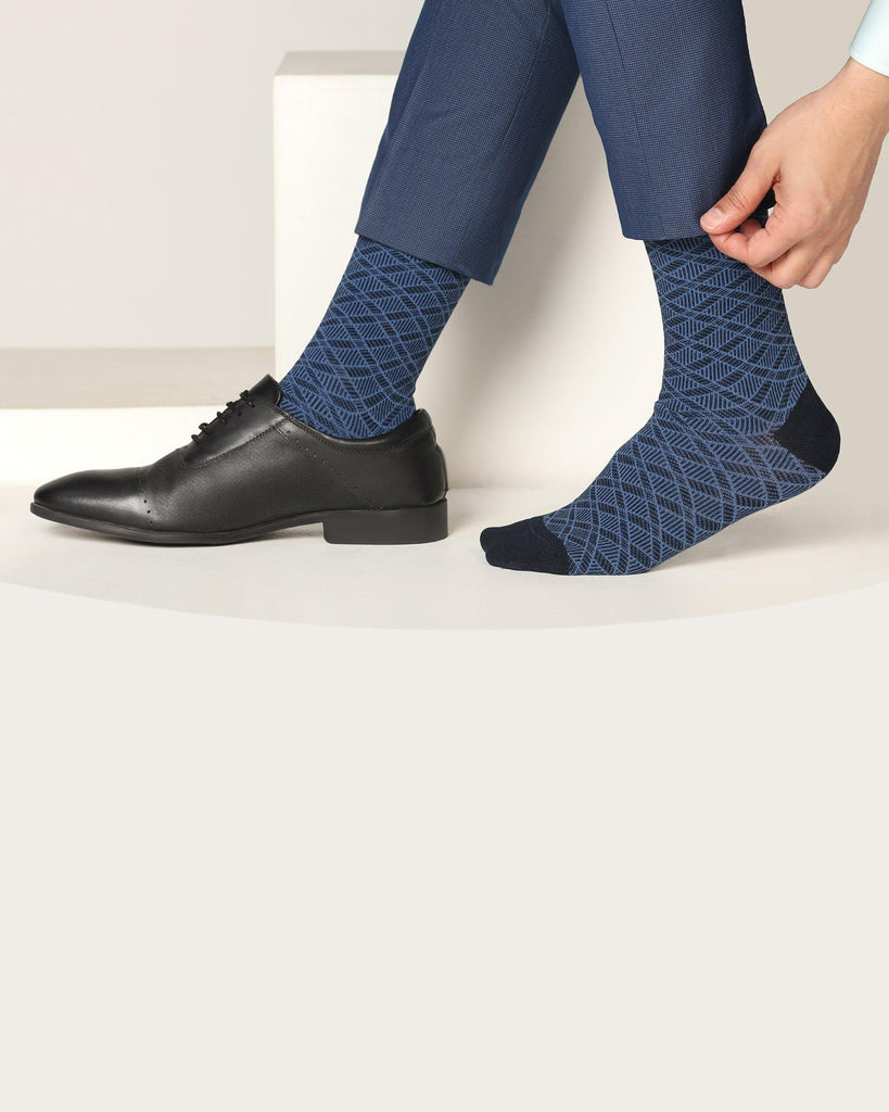 Cotton Navy Check Socks - Saffron