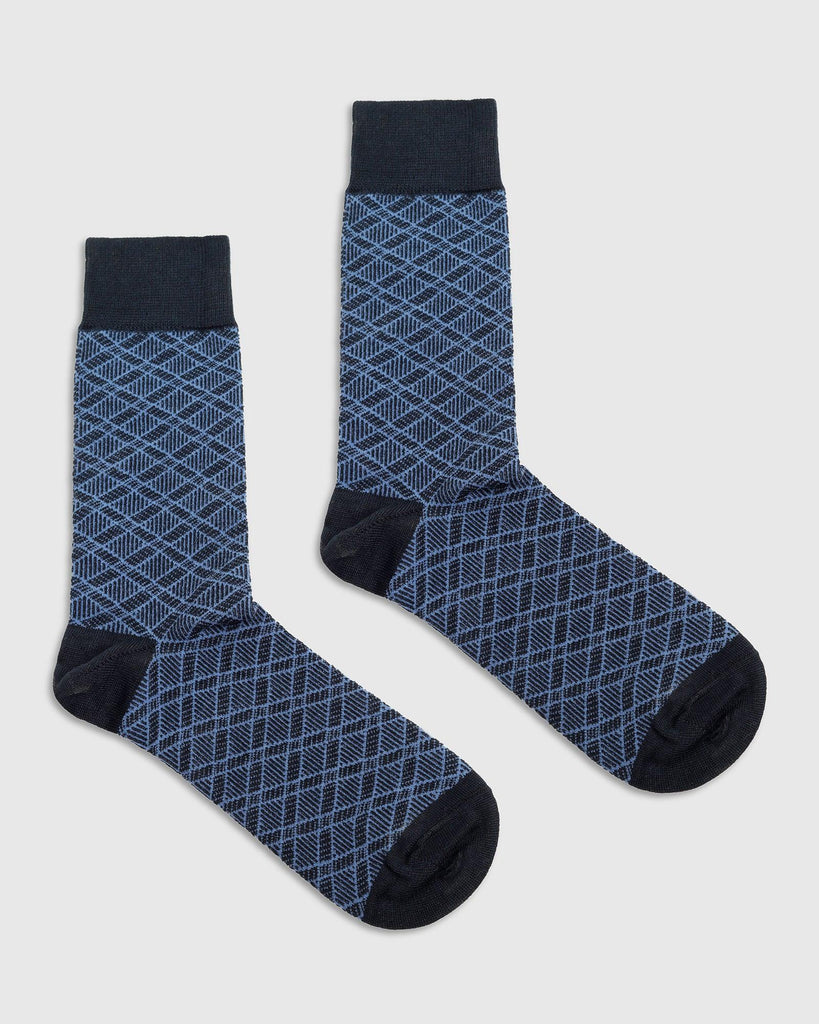 Cotton Navy Check Socks - Saffron